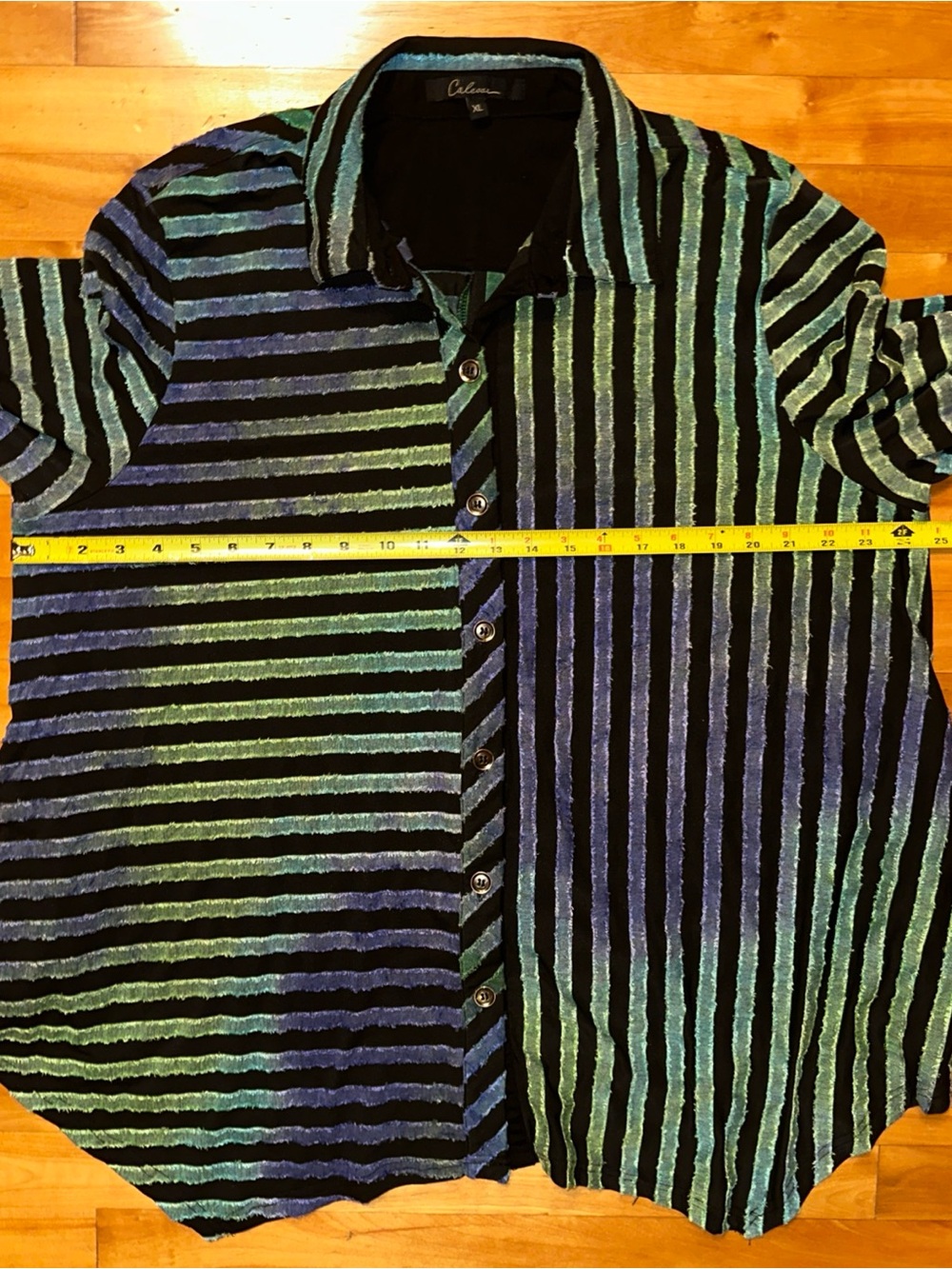 Calessa Womens XL Striped Tunic Button Front Blue Green Purple Lagenlook Artsy - Picture 7 of 11